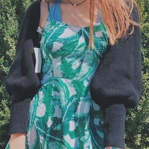 Black short cardigan sweater puff sleeve small